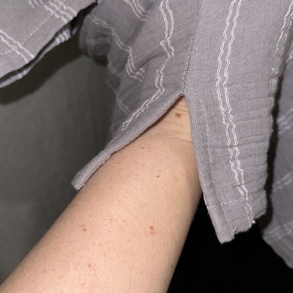 peck&peck XL Crinkle Pearl Gray White Striped Cotton Short Sleeve Top - Picture 5 of 9